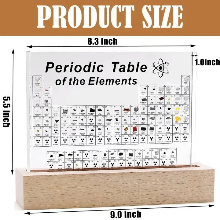 Educational Acrylic Periodic Table with Wooden Light Base for Science Lovers