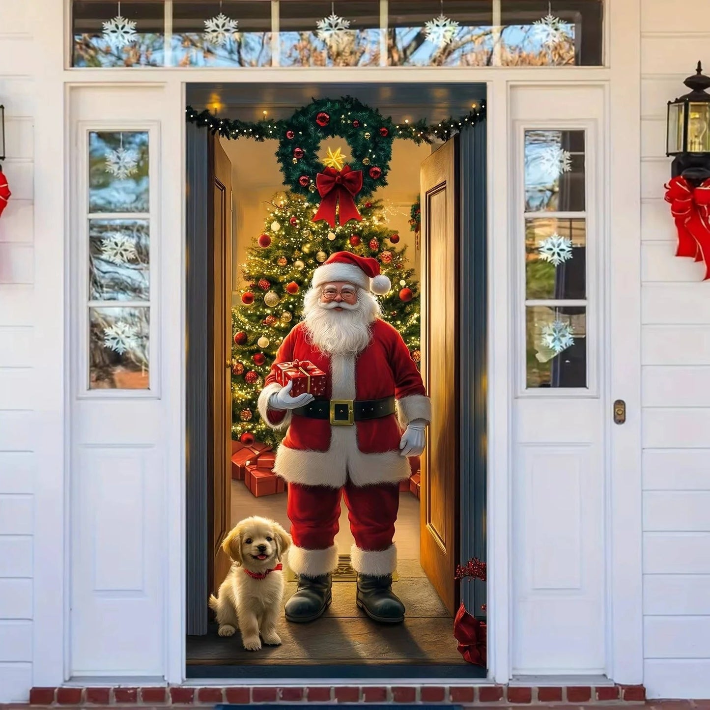 Christmas Door Mural Sticker, 3D Holiday Decal, Waterproof PVC, Peel and Stick Cover