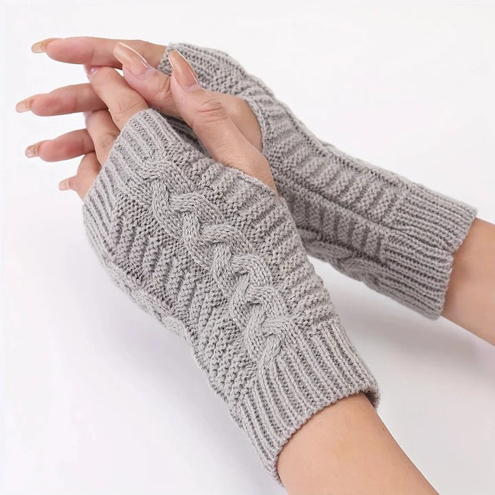 Women's Knit Fingerless Gloves, Fleece Lined Thermal Hand Warmers with Extended Wrist Cuff
