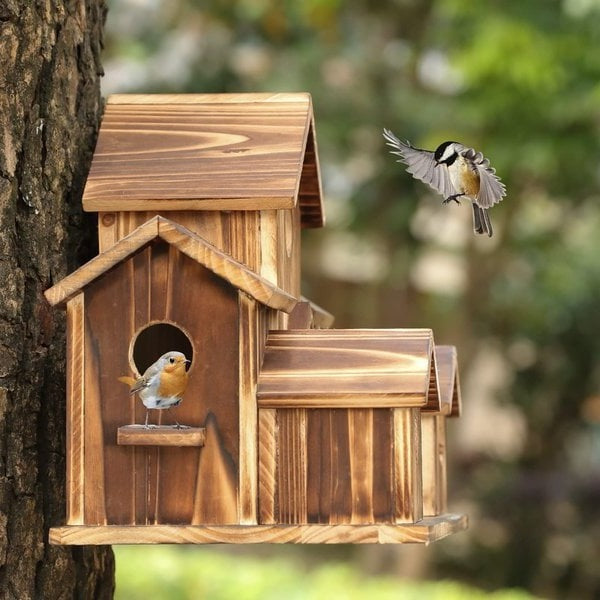 Handcrafted Wooden Birdhouse, Tree Birdhouse with 6 Holes
