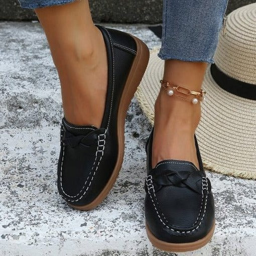 Women's Soft Leather Slip on Walking Loafers Shoes