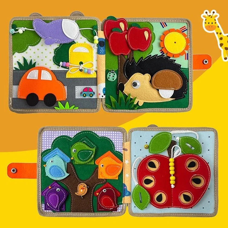 Soft Quiet Sensory Activity Book for Toddlers with Giraffe Story and Hands On Page Tasks
