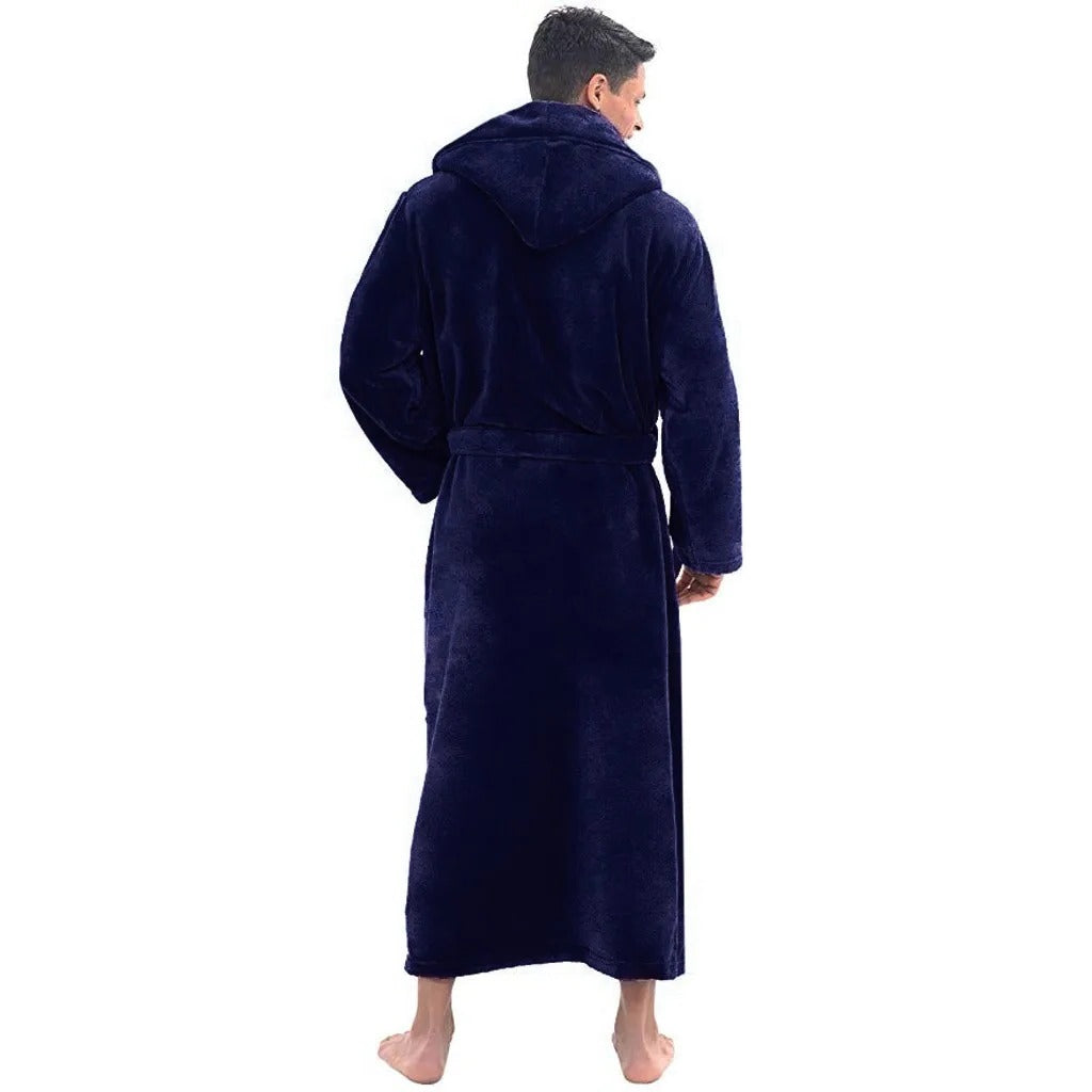 Plush Fleece Men's Bathrobe with Hood and Pockets