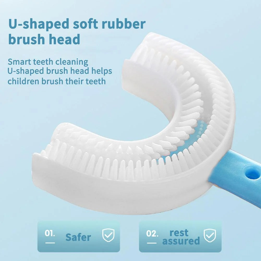 U Shaped Toothbrush for Kids Ages 1 to 12 with Rounded Bristles and Non Slip Handle