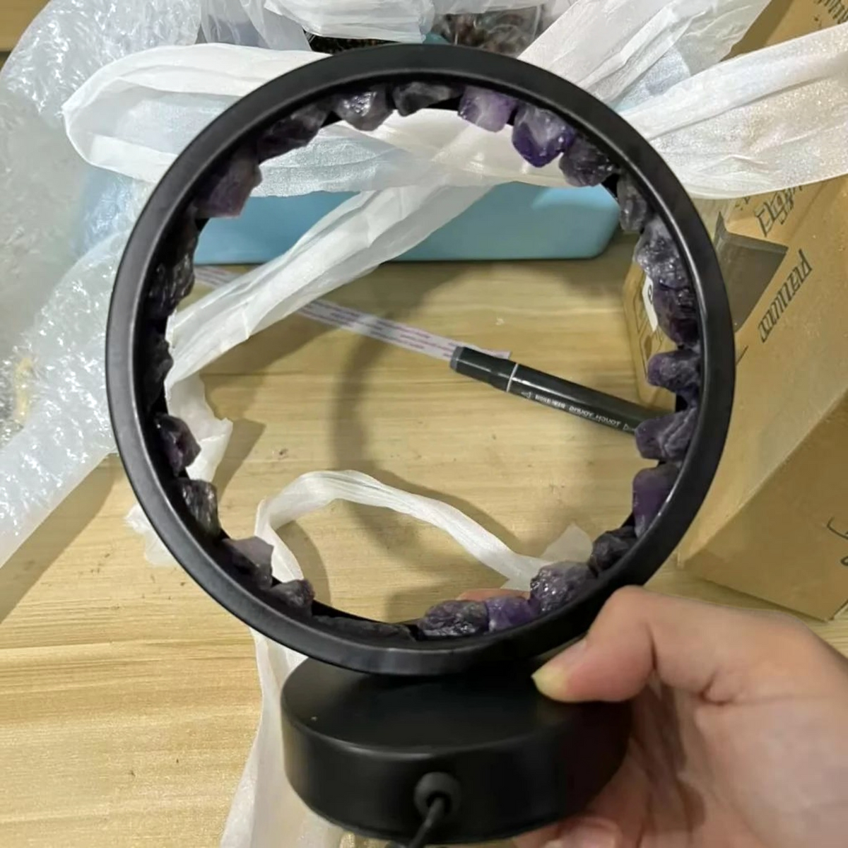 Healing Stone Night Lamp with Crystal Column Design