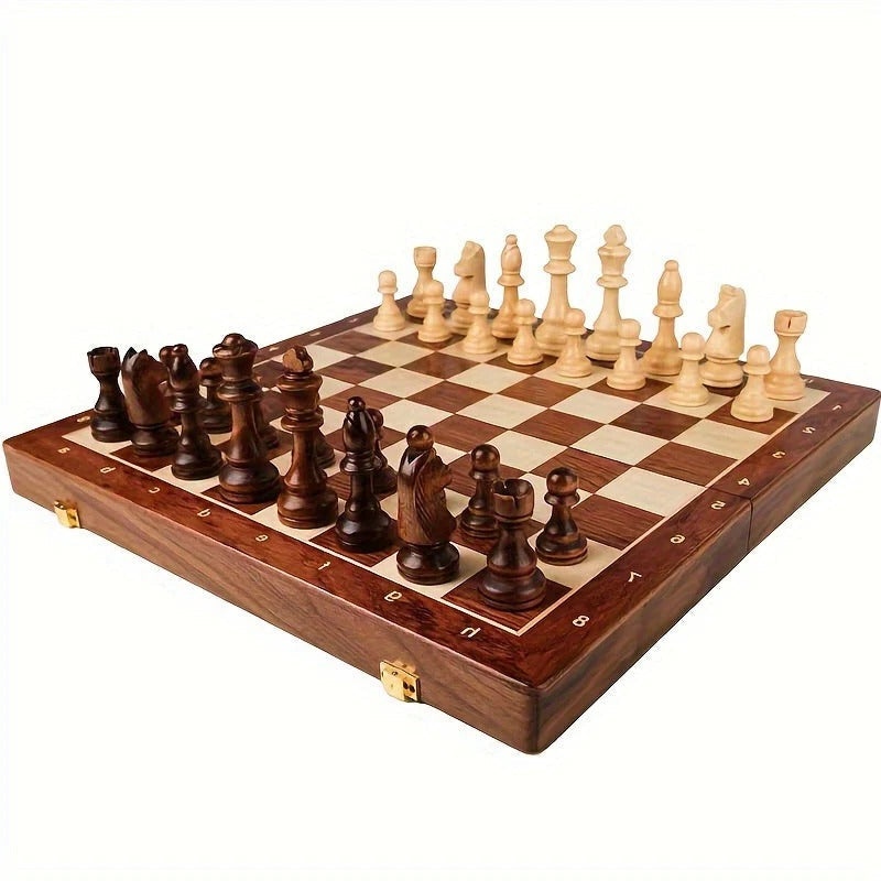 Wooden Chess Set with 34 Pieces and Marked Board, 15.7 Inch