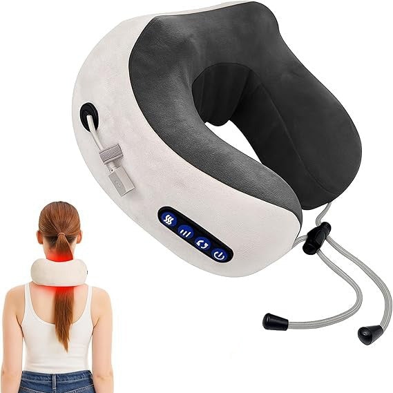 Ergonomic Travel Neck Pillow with Massager, Neck Massger for Deep Relaxation and Comfort
