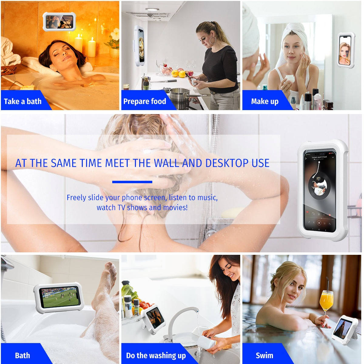 Waterproof Shower Phone Holder with 480° Rotation, Wall Mounted Bathroom Case for Iphone 15 14 13 12 11 Pro Max & Android Up to 6.8"
