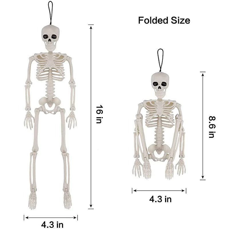 5 PCS 16 Inch Halloween Skeleton Decor, Posable Full Body Hanging Skeletons for Graveyard Props, Haunted House and Spooky Party Decor