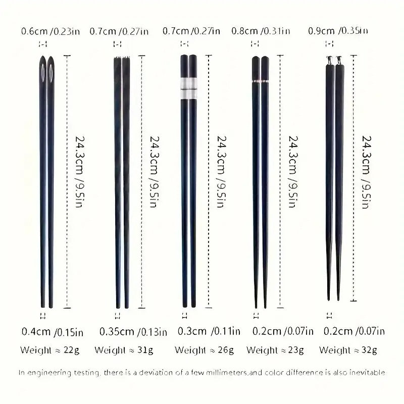 5 Pair Non Slip Reusable Japanese Alloy Chopsticks, 9.5 Inch