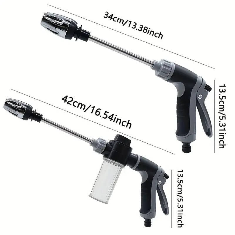 High Pressure Water Hose, Long Handle Garden Hose Nozzle for Car Wash & Household Cleaning, Stainless Steel & Universal 3/4" Fit