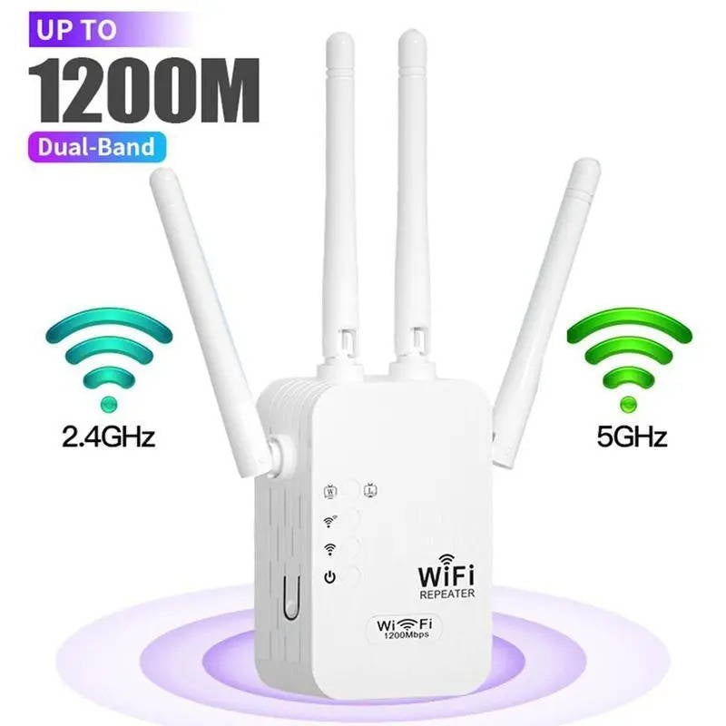 Wifi Extender Signal Booster, 300Mbps/1200Mbps Dual Band Repeater with Ethernet Port, 4 Antennas for Whole Home Coverage