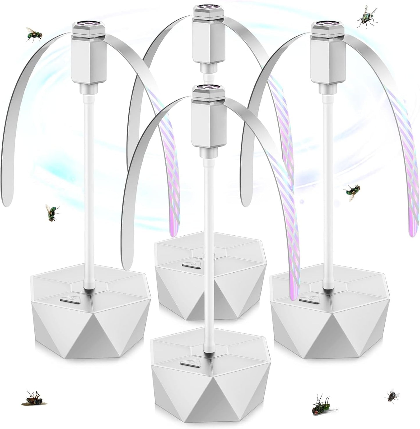 4 Pack Fly Fans for Tables, Indoor & Outdoor Repellent Fans with Holographic Blades for BBQ, Picnic & Restaurant