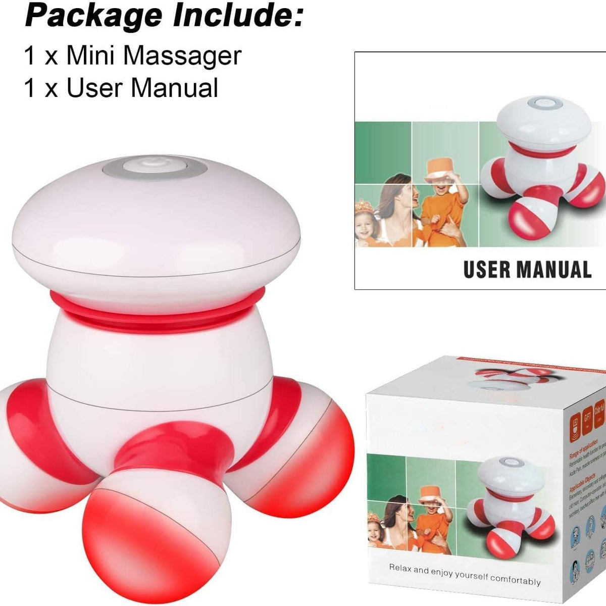 Handheld Body Massager Portable Mini Vibrating Massager with LED Light, Battery Operated for Neck Back Arms Legs Pain Relief Easy Grip