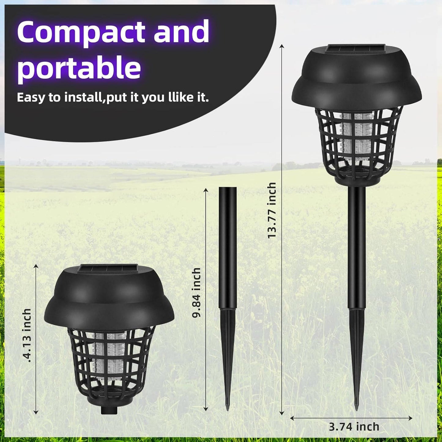 4 Pack Solar Bug Zapper & Mosquito Trap Lamp for Patios, Backyards & Outdoor Comfort, Gnats, Flies, Insects