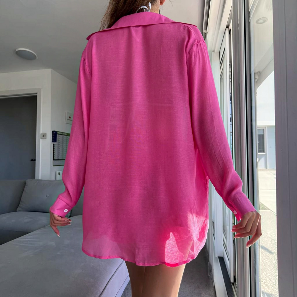 Womens Sheer Button Front Cover Up Shirt and Shorts Set