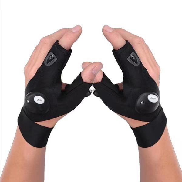 LED Flashlight Gloves with Dual Finger Lights and Adjustable Strap for Hands Free Work