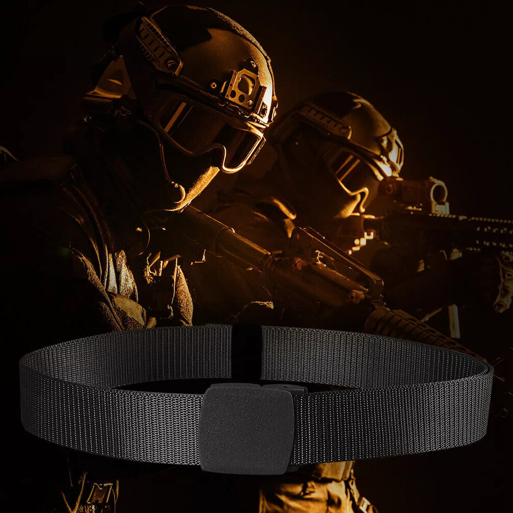 Mens Nylon Canvas Web Belt with Hook and Loop Adjustment and Plastic Cam Buckle