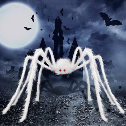 Giant Bendable Spider Trio with 12 Foot Cobweb for Halloween Porches Trees and Fences in Black Or White