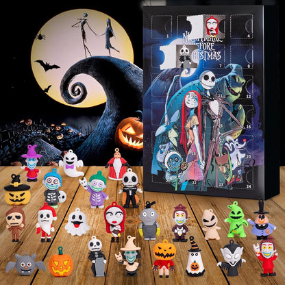 Collectible Holiday Figure Countdown Box of 24 Plastic Figures in Red, Black or Blue for Christmas and Halloween