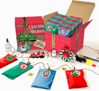 Holiday Craft Countdown Box with 25 Daily Craft Bags for Diamond Art, Paint by Number and Ornament Projects