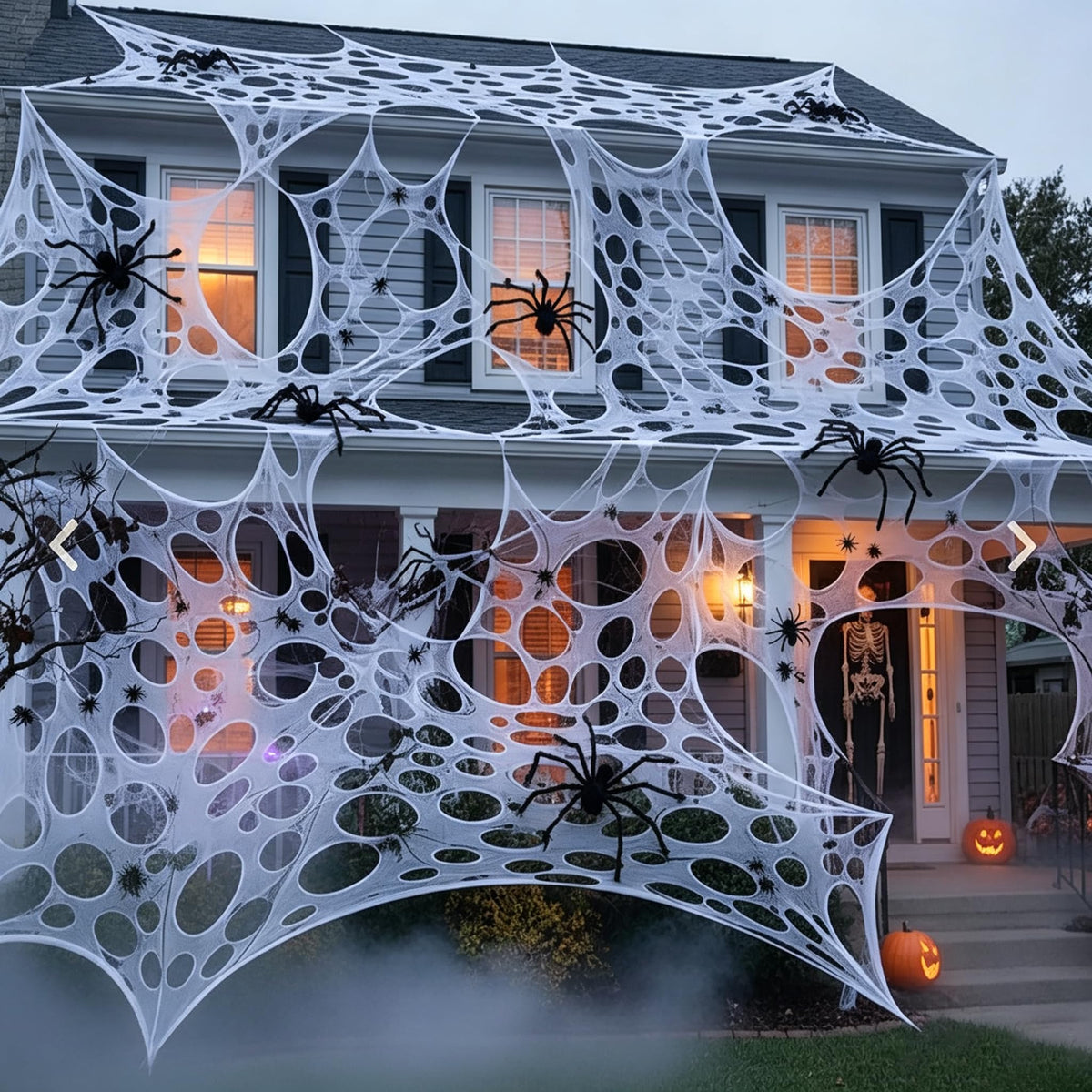 Stretchy Spider Web Netting 11.5 Feet Long with Five Stakes for Halloween Fences Porches and Trees