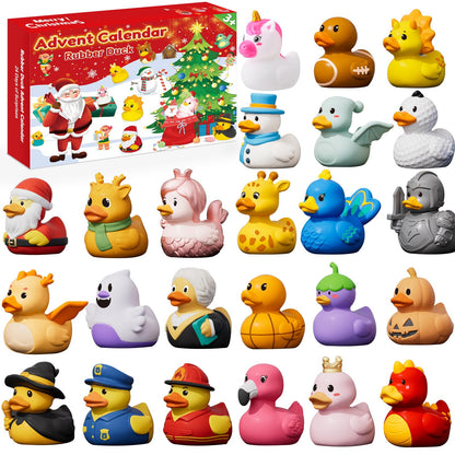 Costume Rubber Duck Countdown Box with 24 Different Festive Ducks for Bath Time and Shelves