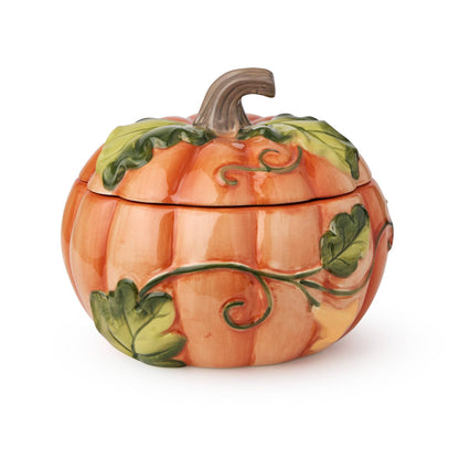 Ceramic Pumpkin Bowls with Covers and 24 Ounce Size Set of 2 for Soup and Stew