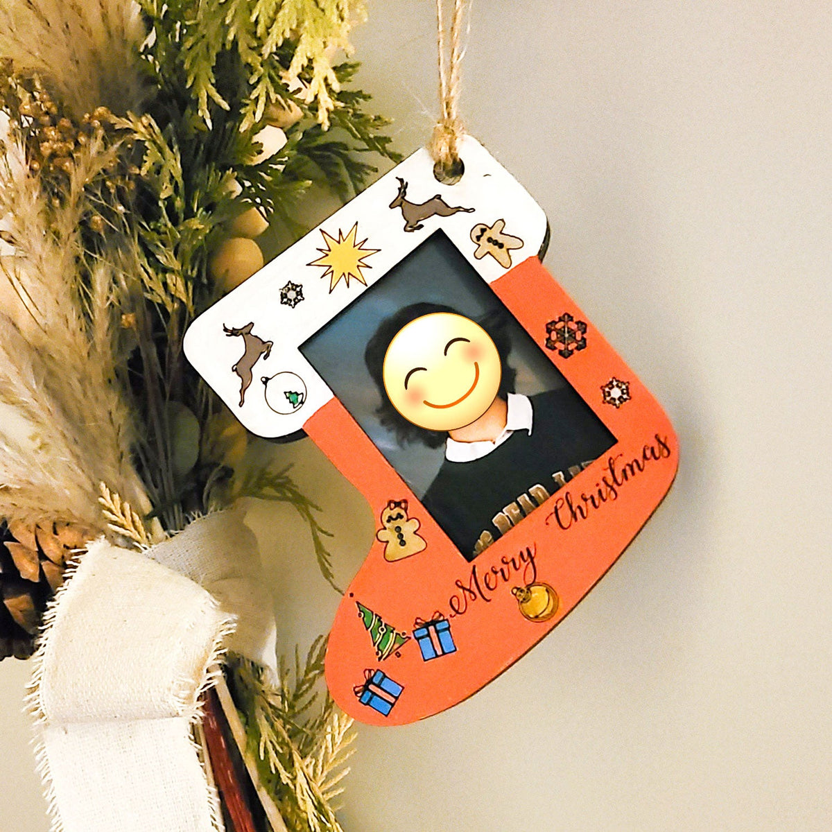 Wood Stocking Ornament Kit That Holds a Photo, Sold Unfinished for Painting or Painted and Assembled