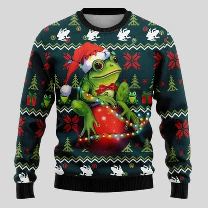 Mens Crew Neck Sweater with Festive Graphic and Relaxed Fit
