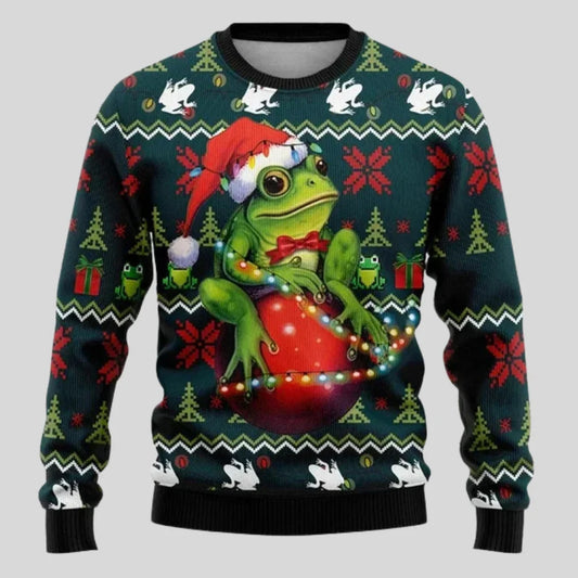 Mens Crew Neck Sweater with Festive Graphic and Relaxed Fit