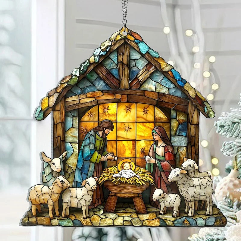 4 Inch Nativity Silhouette Suncatcher for Window Hanging and Holiday Shelves