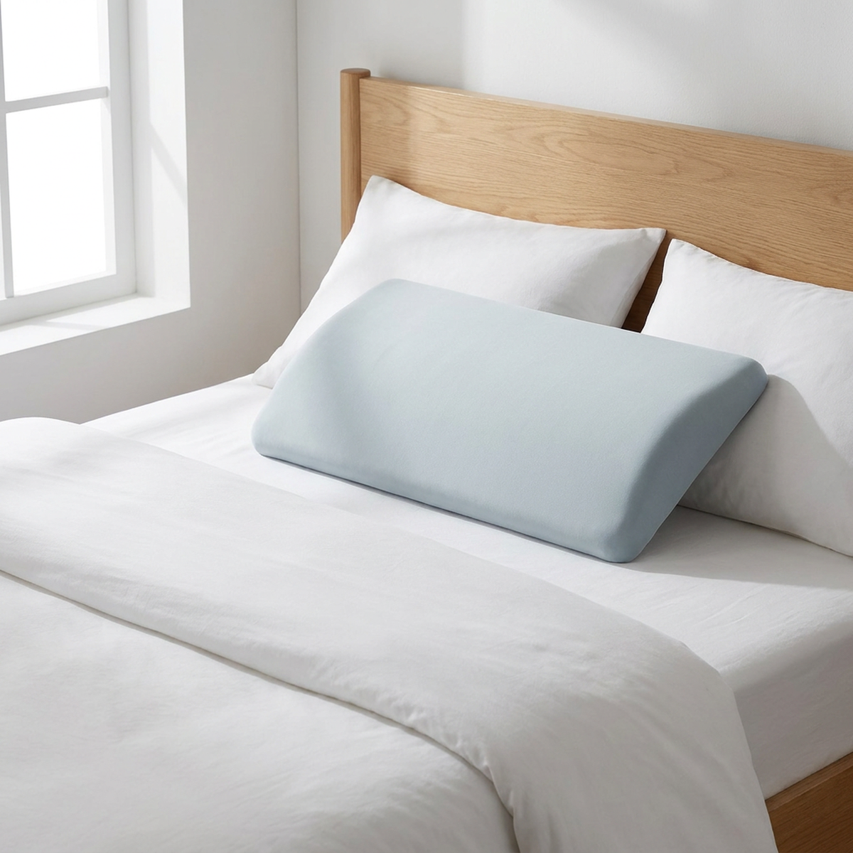Memory Foam Lumbar Pillow with Tapered Edge and Soft Touch Cover, Full Width Support
