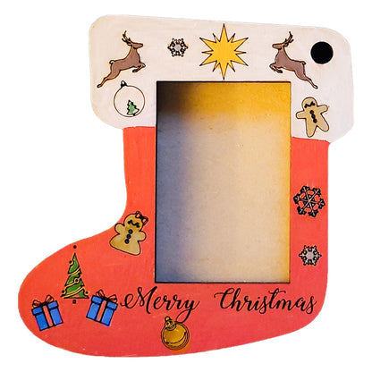 Wood Stocking Ornament Kit That Holds a Photo, Sold Unfinished for Painting or Painted and Assembled