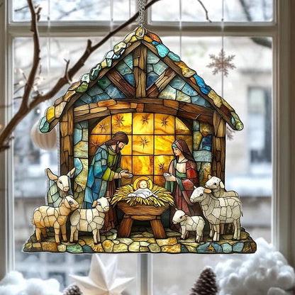 4 Inch Nativity Silhouette Suncatcher for Window Hanging and Holiday Shelves