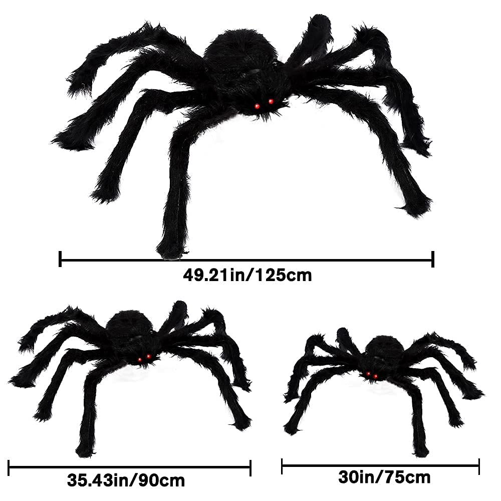 Giant Bendable Spider Trio with 12 Foot Cobweb for Halloween Porches Trees and Fences in Black Or White