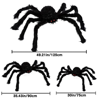 Giant Bendable Spider Trio with 12 Foot Cobweb for Halloween Porches Trees and Fences in Black Or White