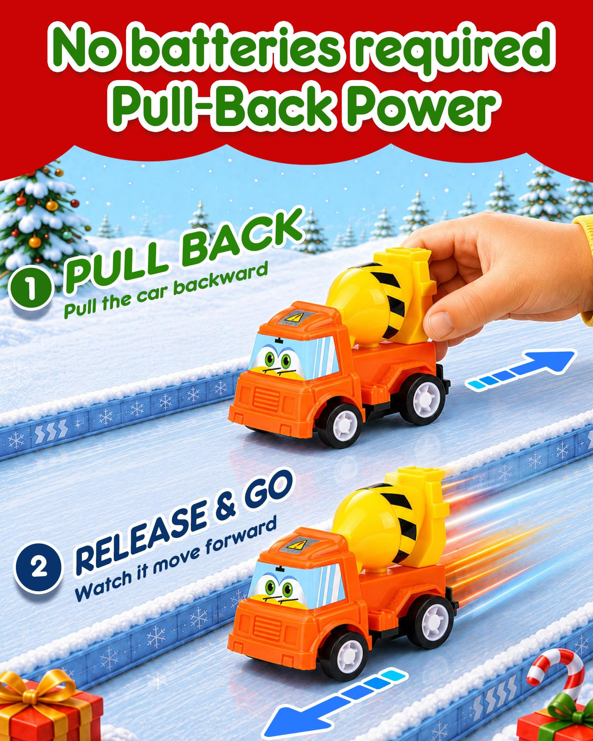 Pull Back Car Countdown Box with 24 Bright Colored Cars and a Play Map in a Gift Ready Package