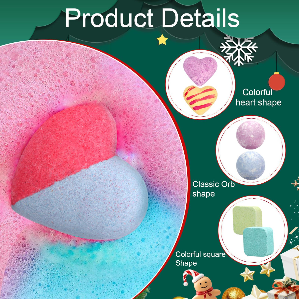 Red Christmas Box of 24 Individually Wrapped Bath Bombs in 14 Scents with a Numbered Door for Each Day