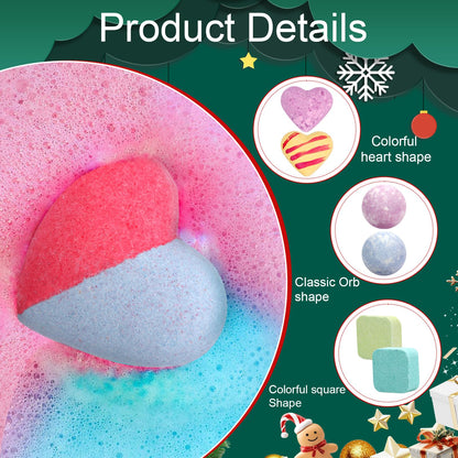Red Christmas Box of 24 Individually Wrapped Bath Bombs in 14 Scents with a Numbered Door for Each Day