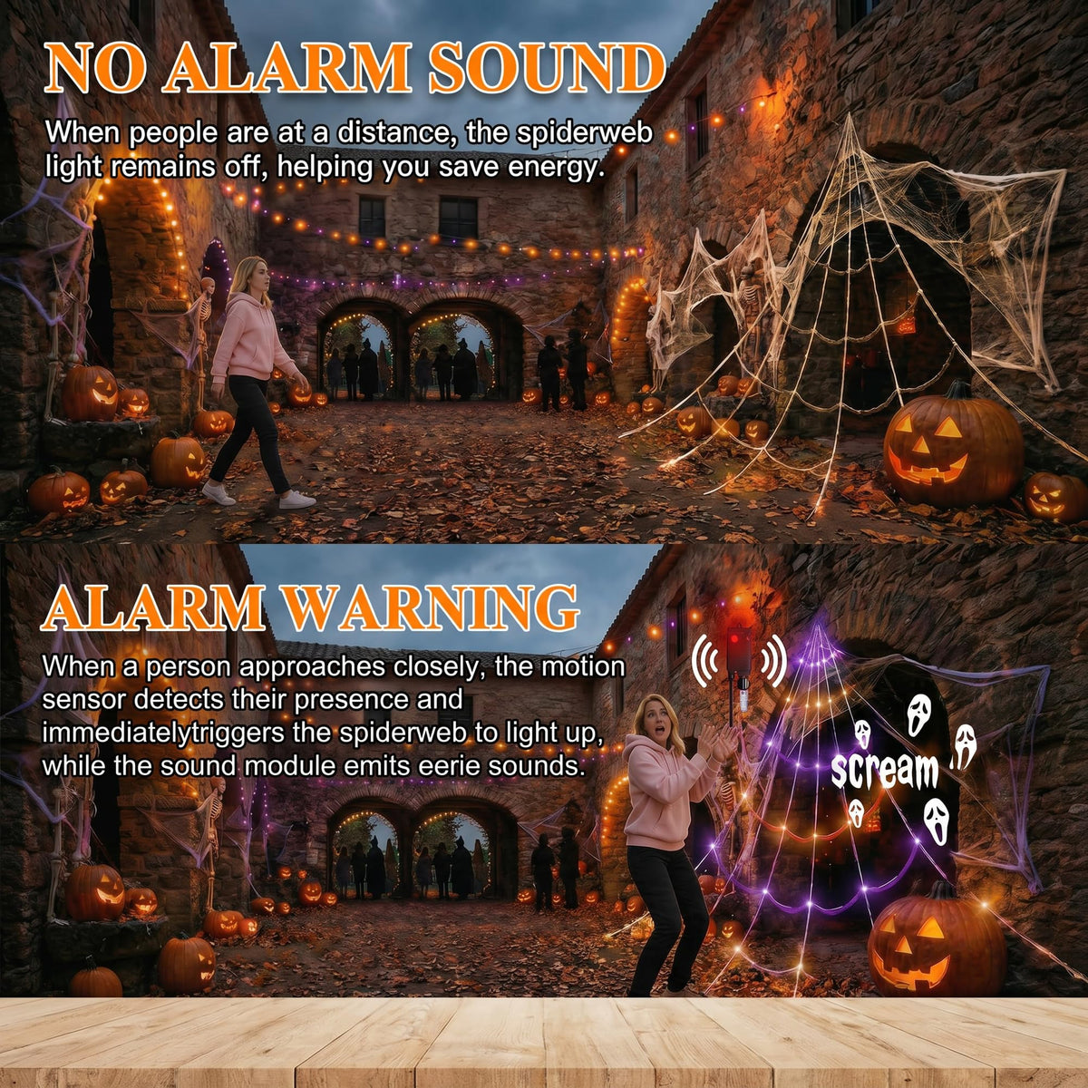 Light Up Spider Web with Motion Sensor Sound and 150 Purple LEDs for Yards and Rooflines
