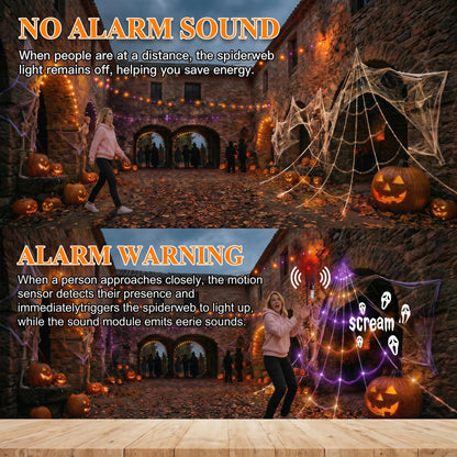 Light Up Spider Web with Motion Sensor Sound and 150 Purple LEDs for Yards and Rooflines