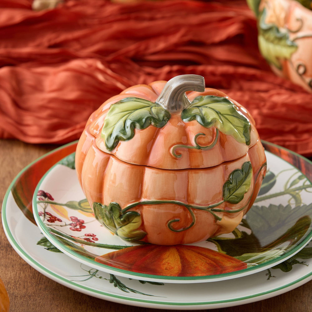 Ceramic Pumpkin Bowls with Covers and 24 Ounce Size Set of 2 for Soup and Stew