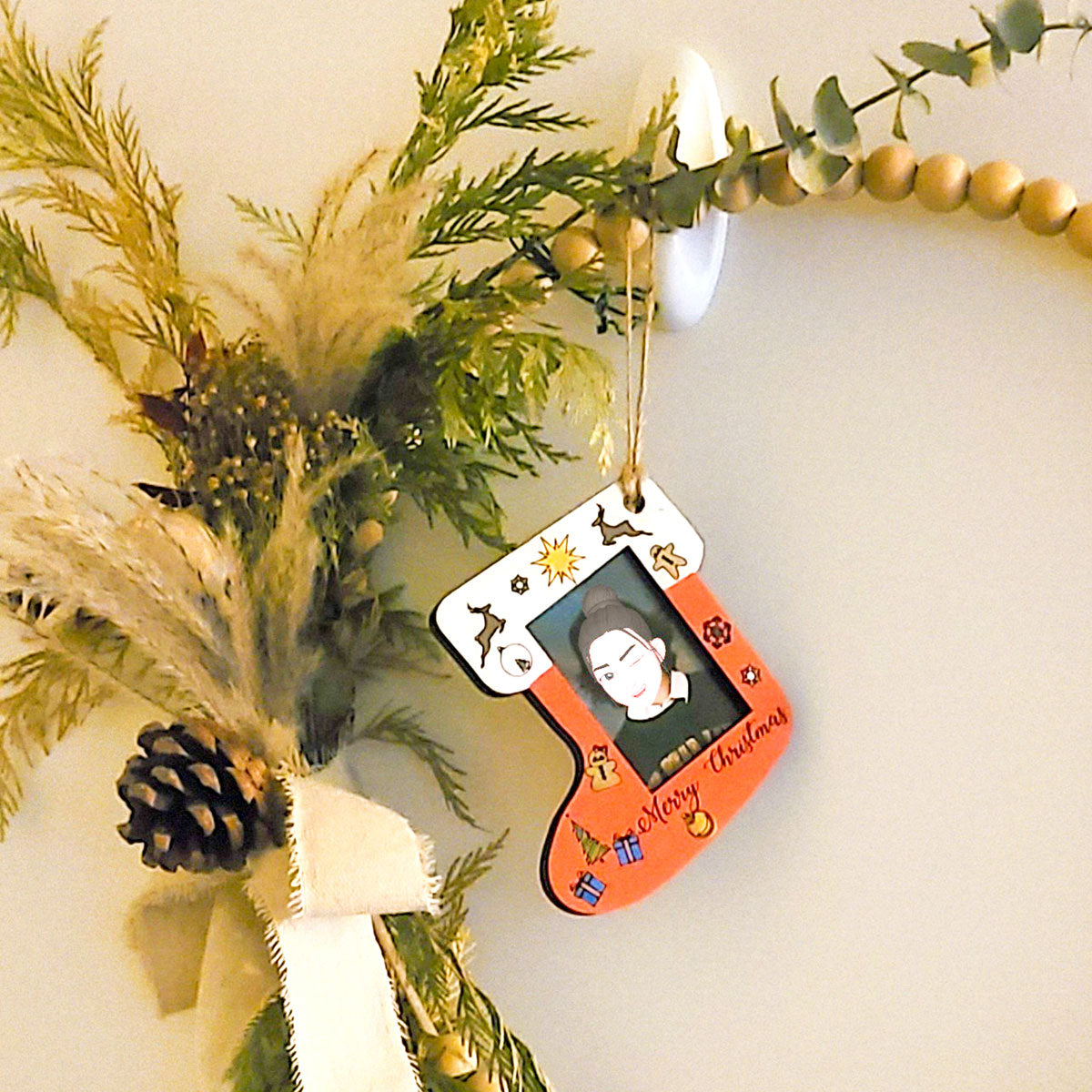 Wood Stocking Ornament Kit That Holds a Photo, Sold Unfinished for Painting or Painted and Assembled