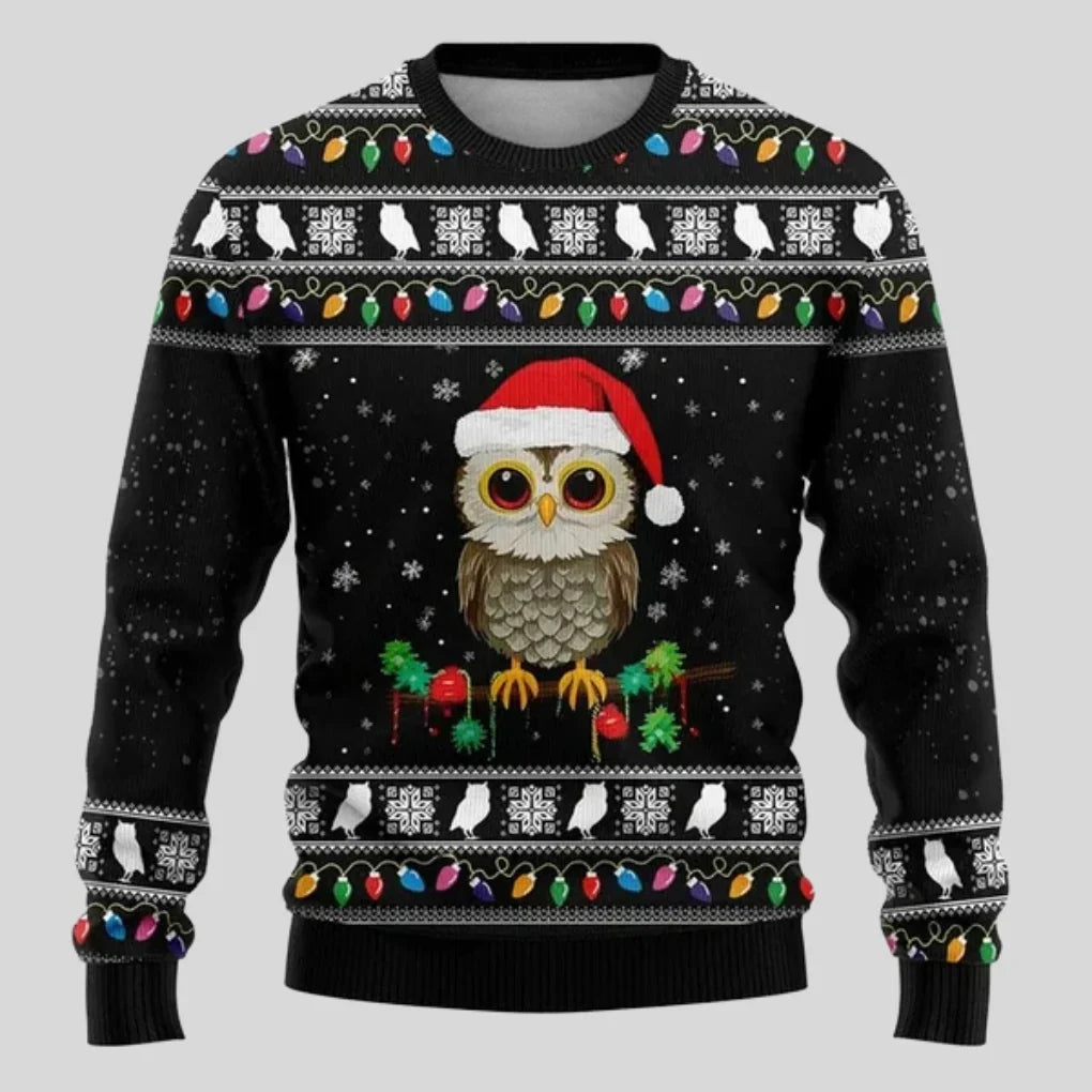 Mens Crew Neck Sweater with Festive Graphic and Relaxed Fit