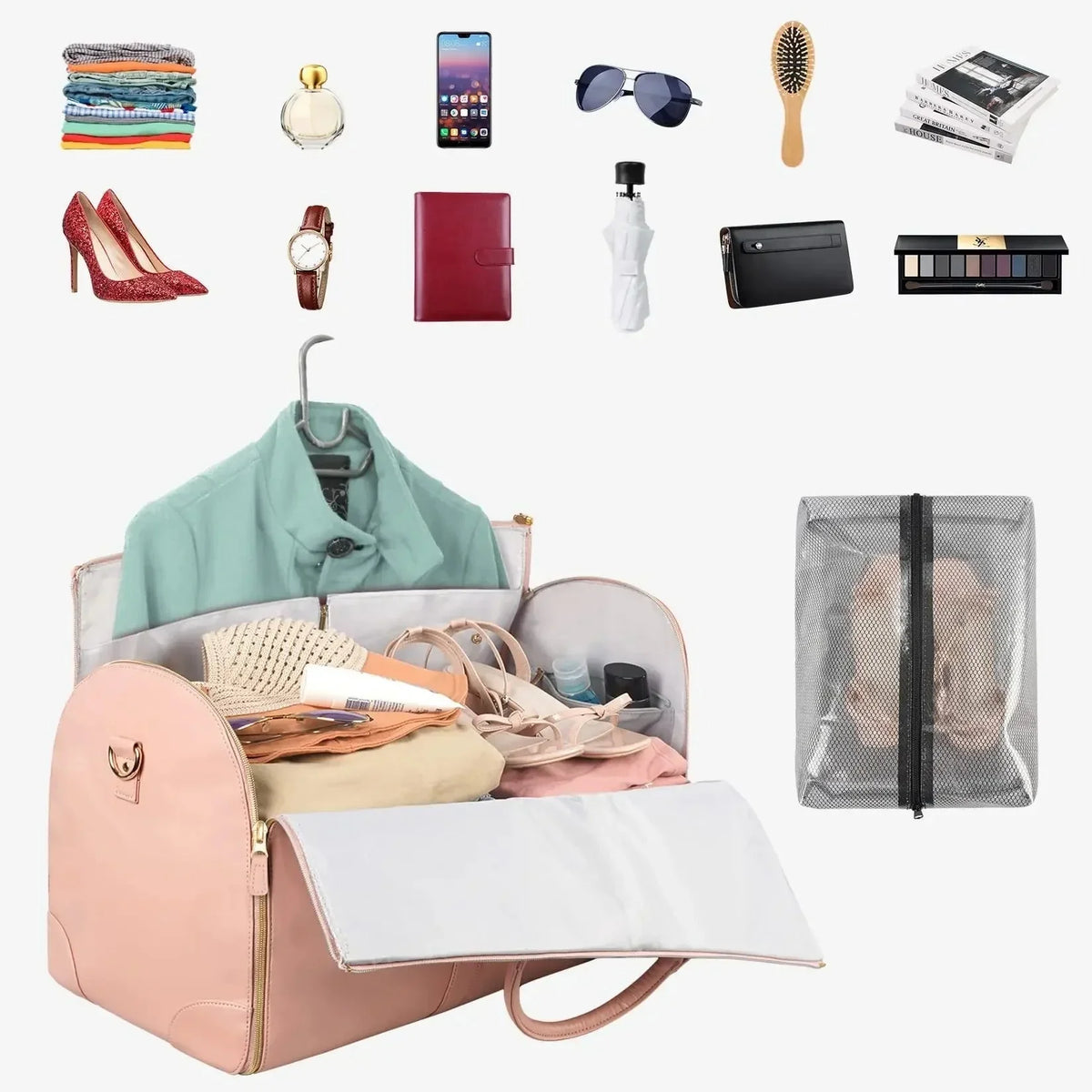 Garment Bag with Multiple Interior Pockets and Dual Carry Handles for Travel