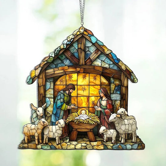 4 Inch Nativity Silhouette Suncatcher for Window Hanging and Holiday Shelves