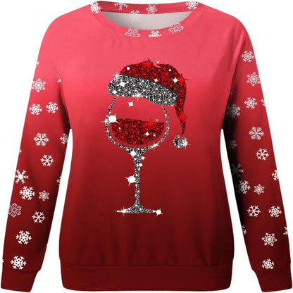 Womens Festive Knit Sweater with Crew Neckline and Long Sleeves, Relaxed Fit