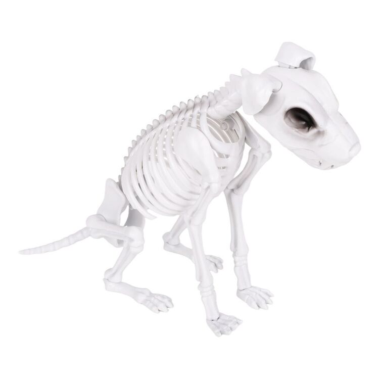 Sitting Skeleton Dog Prop with Natural Bone Look for Halloween Porches and Shelves