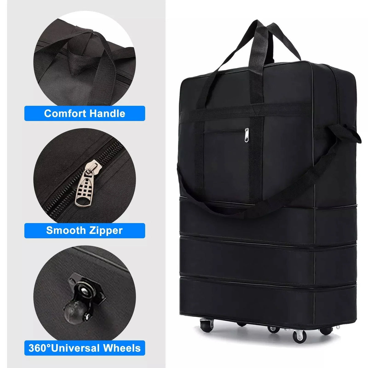 42 Inch Wheeled Duffle Bag with Five Rotating Wheels and Expandable Storage